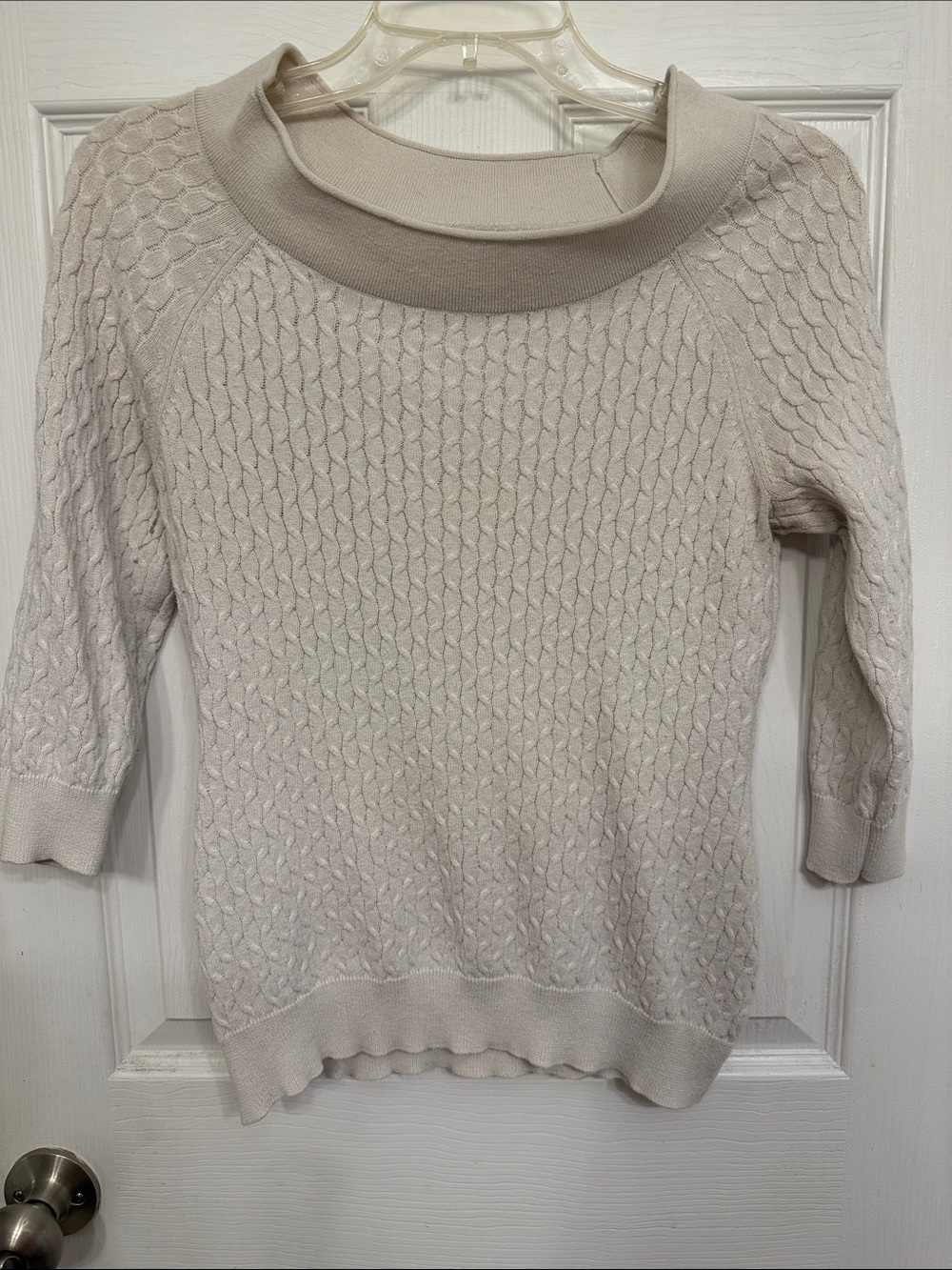 New York & Company Cream Cable Knit Scoop Neck Sweater
